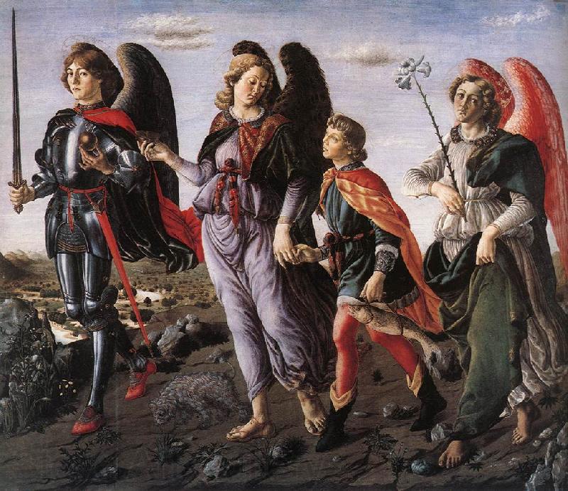 BOTTICINI, Francesco The Three Archangels with Tobias f Spain oil painting art